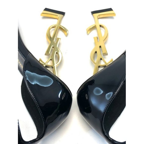 SAINT LAURENT Black and Gold Patent Leather Opyum Sandals Eu:41 - Picture 7 of 9